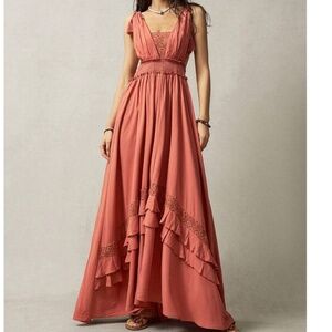 Boho Lace Tassel Cut out Ruffle Detail Maxi Dress